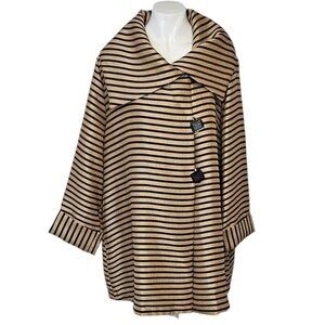 IC By Connie K Womens Black, Gold Metallic, Striped, Statement Button Jacket, XL